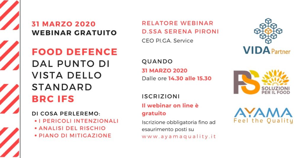 31 marzo - webinar gratuito - food defence